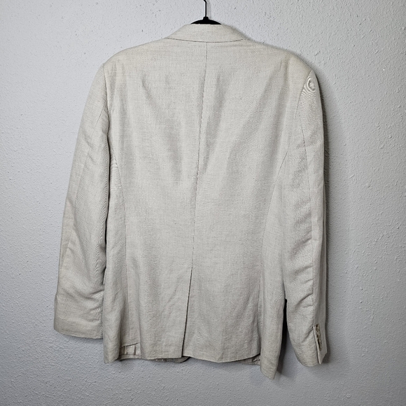 Perry Ellis Blazer Mens 40 Regular Cream Beige Linen Blend Sport Coat Event - Picture 8 of 16